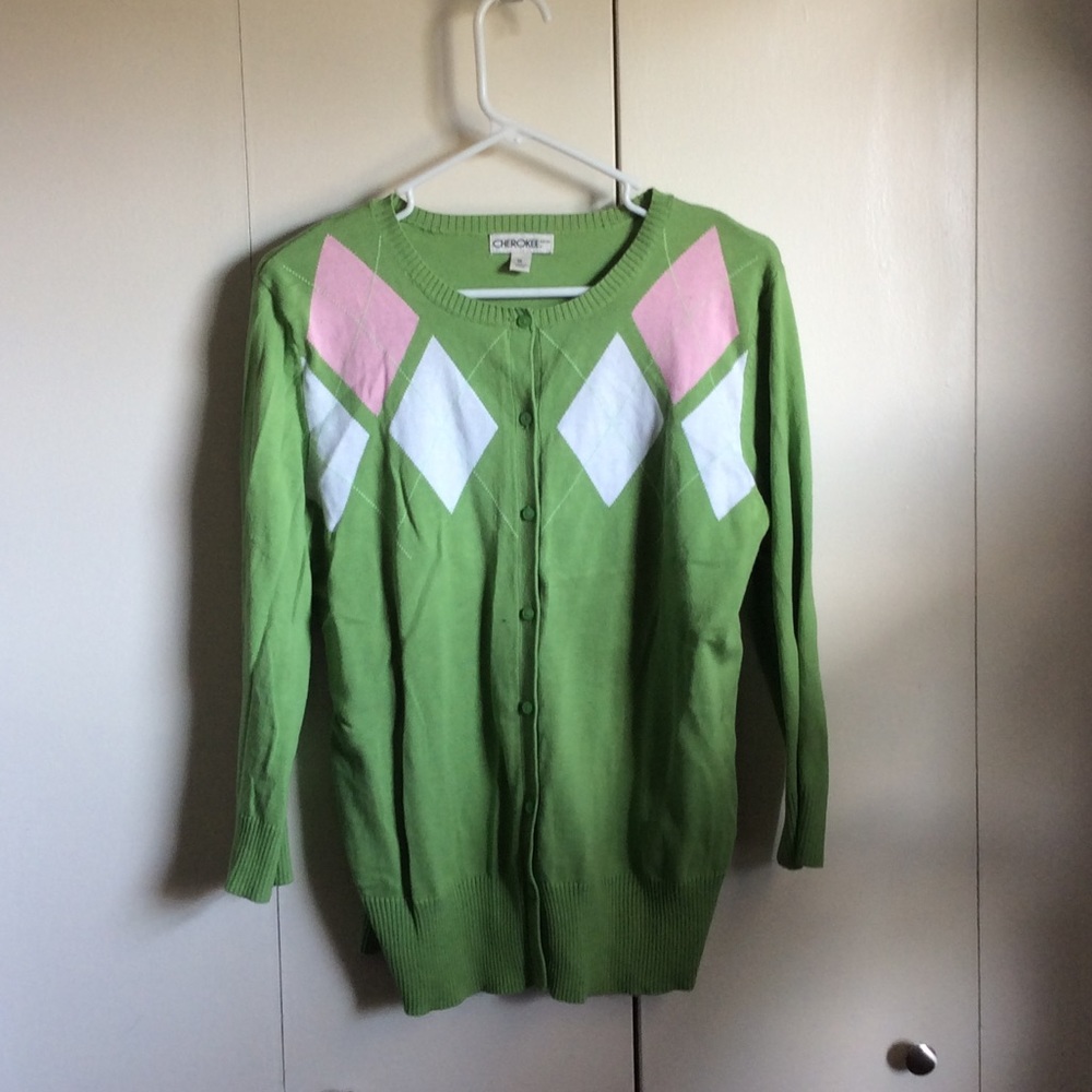 Patterned Green Button-Up Sweater - Picture 1 of 3